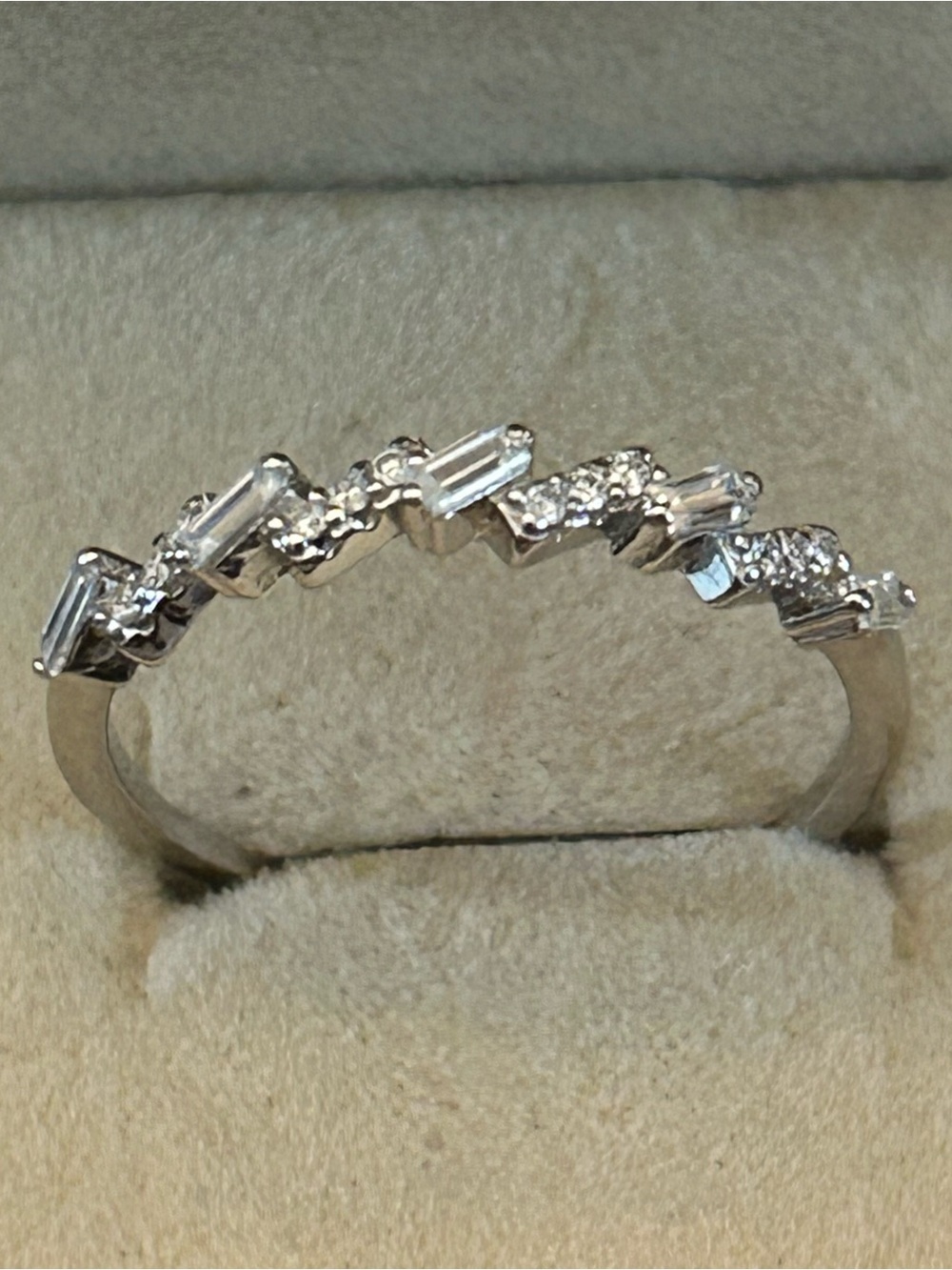 Unique 1.00CTW Moissanite Baguette & Round Half Eternity Stackable Band Ring